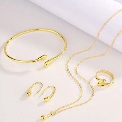 Ladies' Fashion Tear Bead Jewelry Set Gold Ring Necklace Bracelet Earring Four Piece Set Suitable For Engagement Jewelry Gifts
