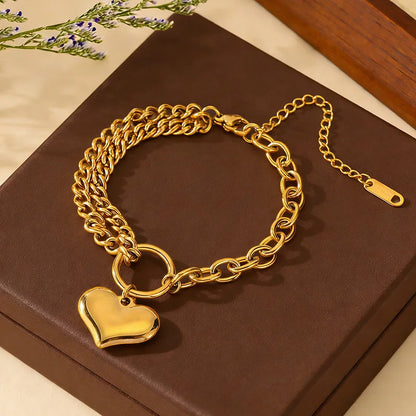 Golden Heart Bracelet Outfit Jewelry Party Gifts Set Fashion Gentle Love Bracelet Multilayer Chain Link Bracelet For Lady Woman