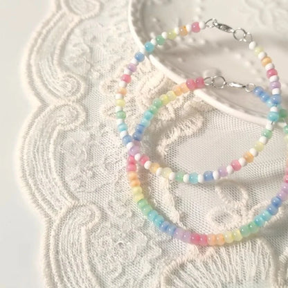 Fresh and Sweet Rainbow Colored Bead Bracelet with Cat's Eye and Rice Bead Design Niche and Versatile Bracelet Accessory Браслет