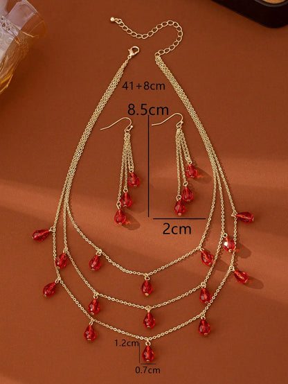 A Set of 3 Pieces of Trendy,  Fashionable, Versatile Women's Earrings and Necklace Set