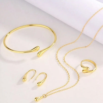 Ladies' Fashion Tear Bead Jewelry Set Gold Ring Necklace Bracelet Earring Four Piece Set Suitable For Engagement Jewelry Gifts