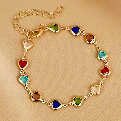 3Pcs Jewellery Set Elegant Colorful Crystal Heart Necklaces Bracelets Earrings for Women Party Wedding Girl Wrist Jewelry Gift