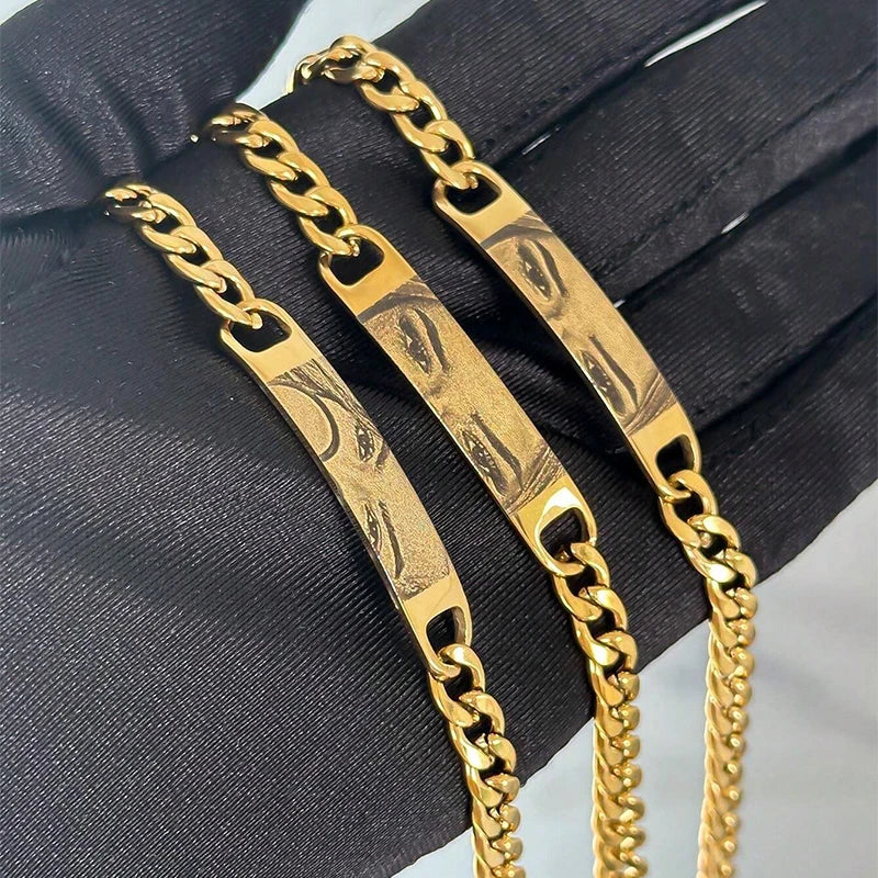 Customized Photo Engraved Couple Bracelet Personalized Laser Engraved Eye Picture On Stainless Steel Chain Jewelry Couples Gifts