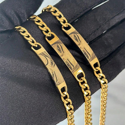 Customized Photo Engraved Couple Bracelet Personalized Laser Engraved Eye Picture On Stainless Steel Chain Jewelry Couples Gifts