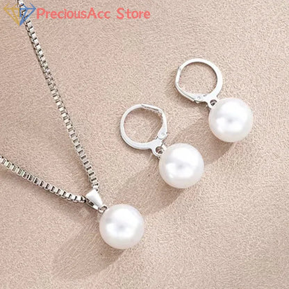 2 Pieces Of Round Pearl Jewelry Set, Earrings, Pendants, Necklaces, Ladies' Exquisite And Fashionable Wedding Jewelry Set,Gifts