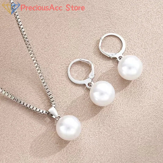 2 Pieces Of Round Pearl Jewelry Set, Earrings, Pendants, Necklaces, Ladies' Exquisite And Fashionable Wedding Jewelry Set,Gifts