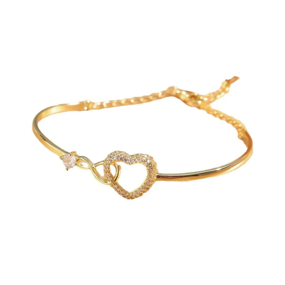 ‌Heart Bracelet with Extender Chain, Women Fashion Alloy Gold Plated Jewelry‌