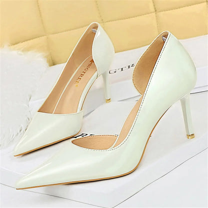 Women 7.5cm 10.5cm High Heels Yellow Pumps Office Stiletto Wedding Bridal Scarpins Short Heels Lady Hollow Party Shoes