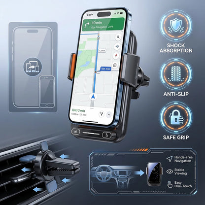 Car Phone Charger Phone Holder 15W Wireless & Wired Charger Auto Sensing One-Touch Release and Rotation Qi FCC ROHS Certified