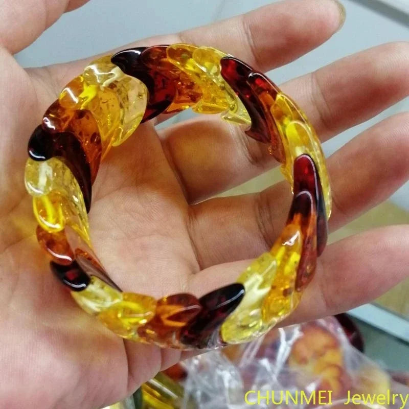 Natural Amber Colorful Bracelet Women Men Colored Honey Wax Baltic Ambers Elastic Beaded Amulet Bracelets Girlfriend Mom Gifts