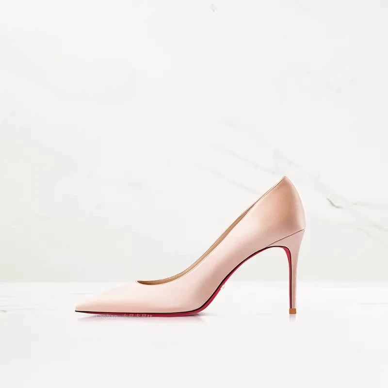 2025 Winter New High-heeled Shoes for Women, Green, Real Silk Satin, Thin Heel, Pointed Toe,Elegant,12cm,Single Shoes for Ladies