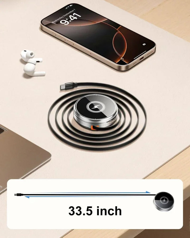 3-in-1 Wireless Charger Zinc Alloy Portable Wireless Charger Retractable Cable Magnetic Wireless Charger Wireless Charger Stand
