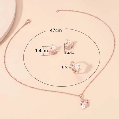 4 Pieces Rose Gold-color Lady Flower Fashion Accessories Zircon Simple Ornate Exquisite Necklace Ring Earrings Jewelry Set