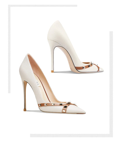 Patent Leather 2025 Star Style Luxury Rivets Women Shoes High Heels Pointed Toe Pumps Wedding Shoes Evening Dress Shoes 34