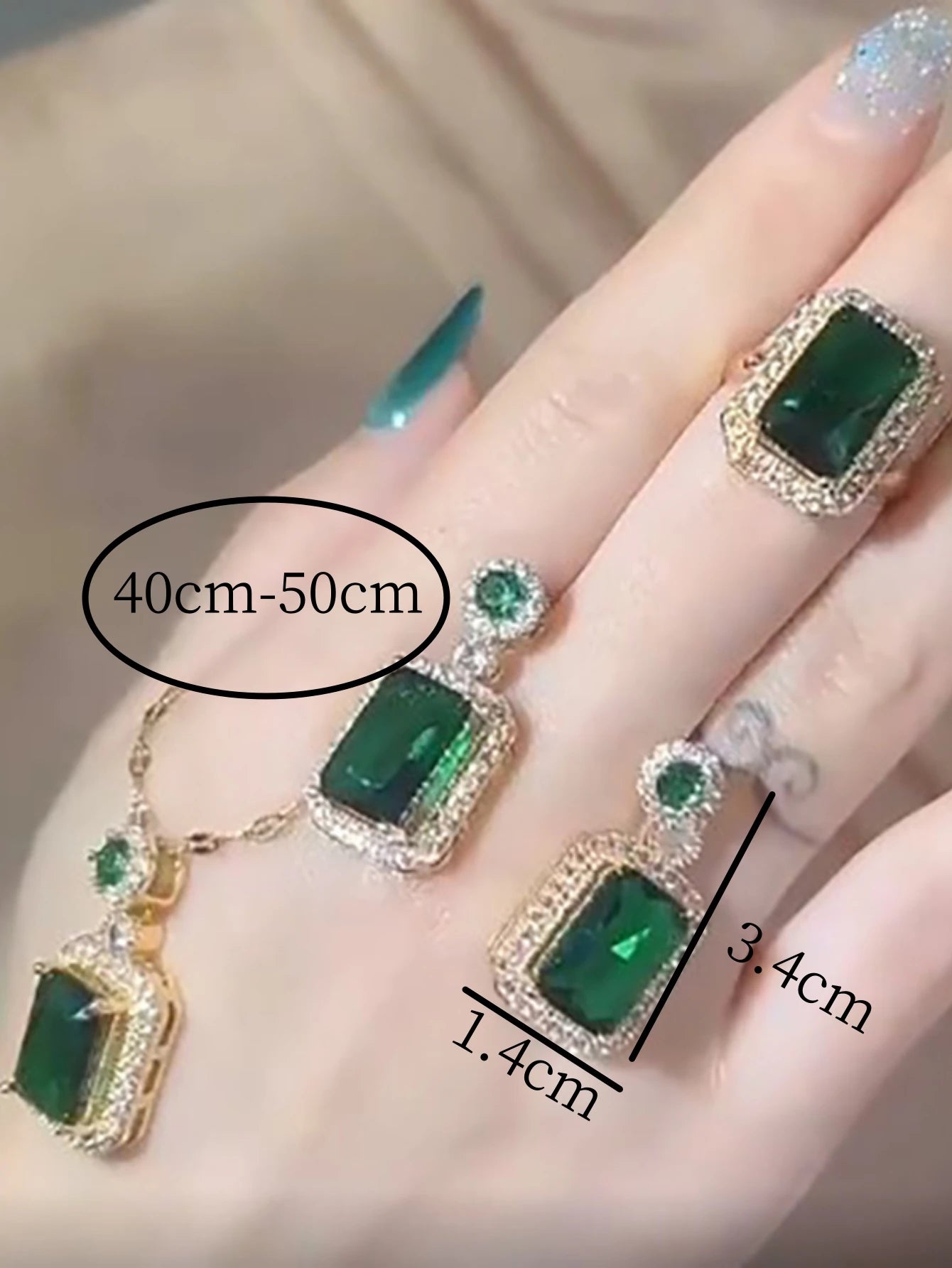 4 pieces of women's fashionable square jewelry necklace with earrings, ring set, banquet party, birthday gift accessories