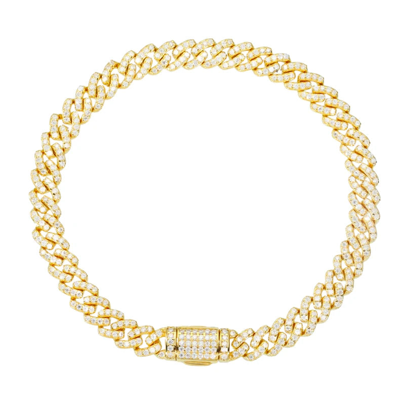 TUHE Unisex VVS1 D Color Moissanite 6mm Cuban Chain Bracelet  S925 Silver For Men Hip Hop Jewelry