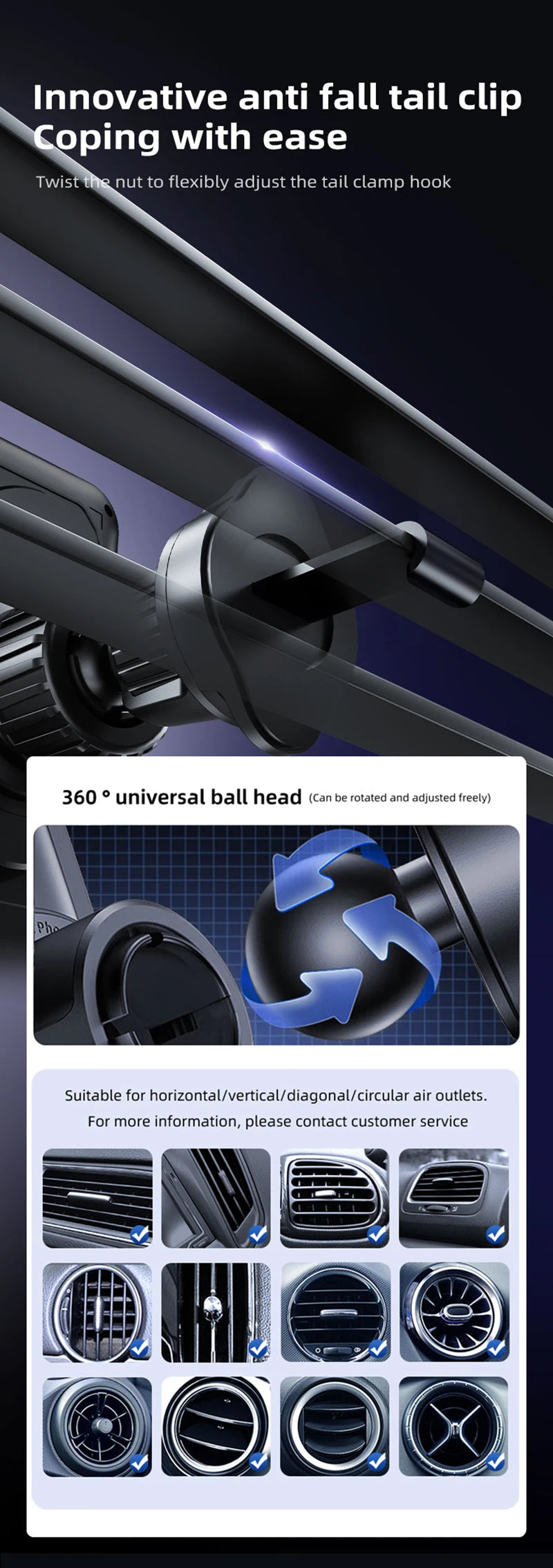 Car Phone Charger Phone Holder 66W Wireless & Wired Charger Auto Sensing One-Touch Release and Rotation Qi FCC ROHS Certified