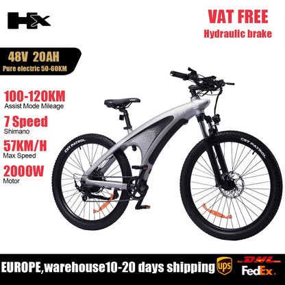 HX Q5 2000W Ebike Adult Electric Mountain Bicycle 27.5*2.25 Inch Electric Bike 57km/h Removable Battery Moped E Bikes Road Bike