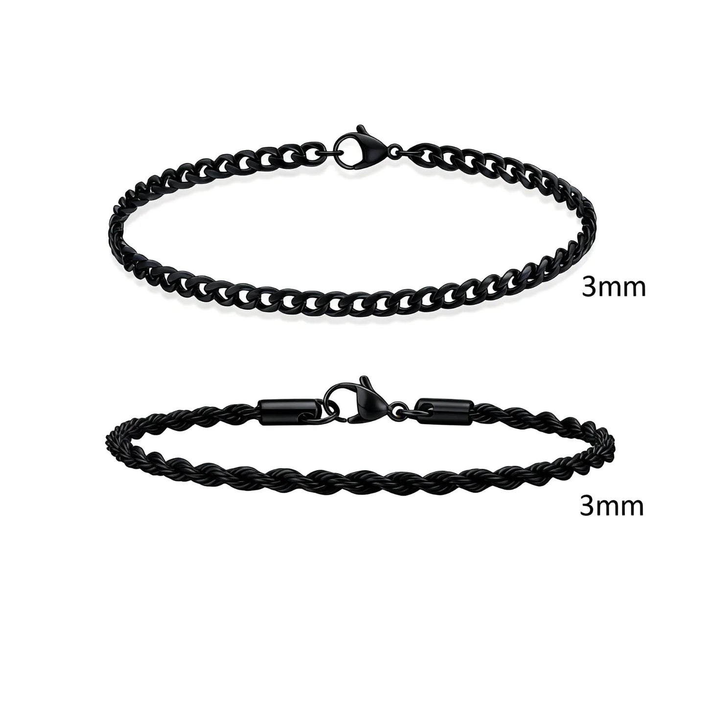 2pcs Men's Chain Bracelets,Stainless Steel Silver Gold Black Color Twist Rope Chain Wristband,Trendy Cuban Link Chains Gift