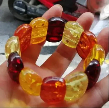 Natural Amber Colorful Bracelet Women Men Colored Honey Wax Baltic Ambers Elastic Beaded Amulet Bracelets Girlfriend Mom Gifts