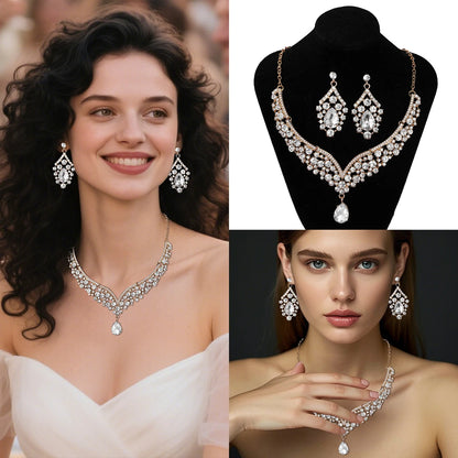 European-Style Bridal Jewelry Set Baroque Crystal Pendant Grand Necklace and Earrings Set Banquet Fashion Jewelry for Women