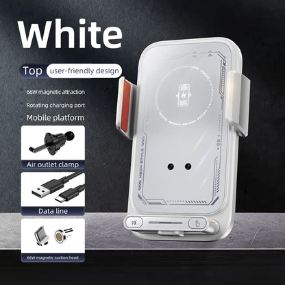 Car Phone Charger Phone Holder 66W Wireless & Wired Charger Auto Sensing One-Touch Release and Rotation Qi FCC ROHS Certified