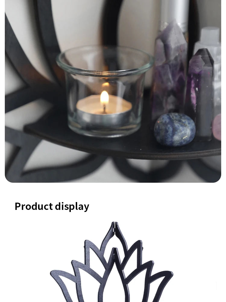Wooden Lotus Hollow Decorative Rack Aromatherapy Organiser Essential Oil Candle Holder Wall Mounted Shelf Corner Shelf