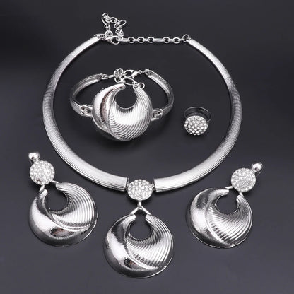 Dubai Jewelry Set For Women Silver Plated Luxury Necklace Earrings Bracelet And Ring Set Jewelry For Wedding Party Trending ﻿