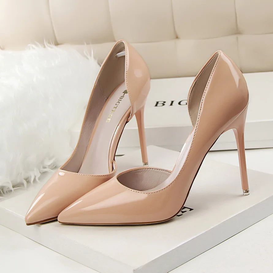 Women 7.5cm 10.5cm High Heels Yellow Pumps Office Stiletto Wedding Bridal Scarpins Short Heels Lady Hollow Party Shoes