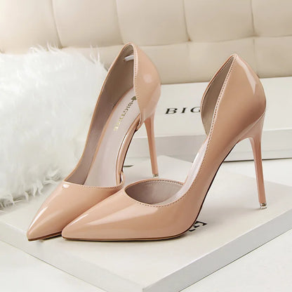 Women 7.5cm 10.5cm High Heels Yellow Pumps Office Stiletto Wedding Bridal Scarpins Short Heels Lady Hollow Party Shoes