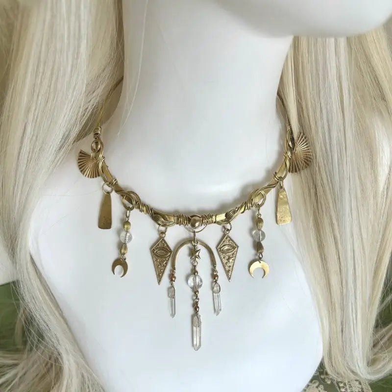 Glamorous Choker with Vintage Appeal; Red Crystal Moon Geometric Pendant Design; Women's Daily, Prom, Date Night Jewellery.