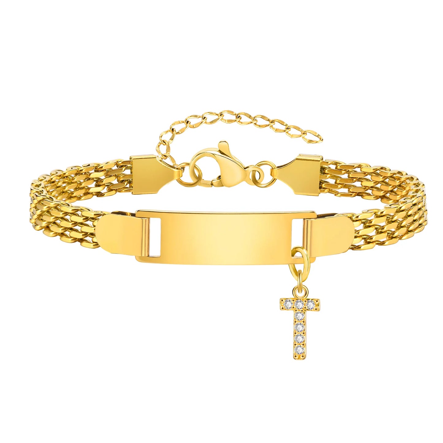 Personalized Engrave ID Name Custom Bracelet for Women Girl, Initial A-Z Letter Alphabet Pendant Stainless Steel Jewelry Gift