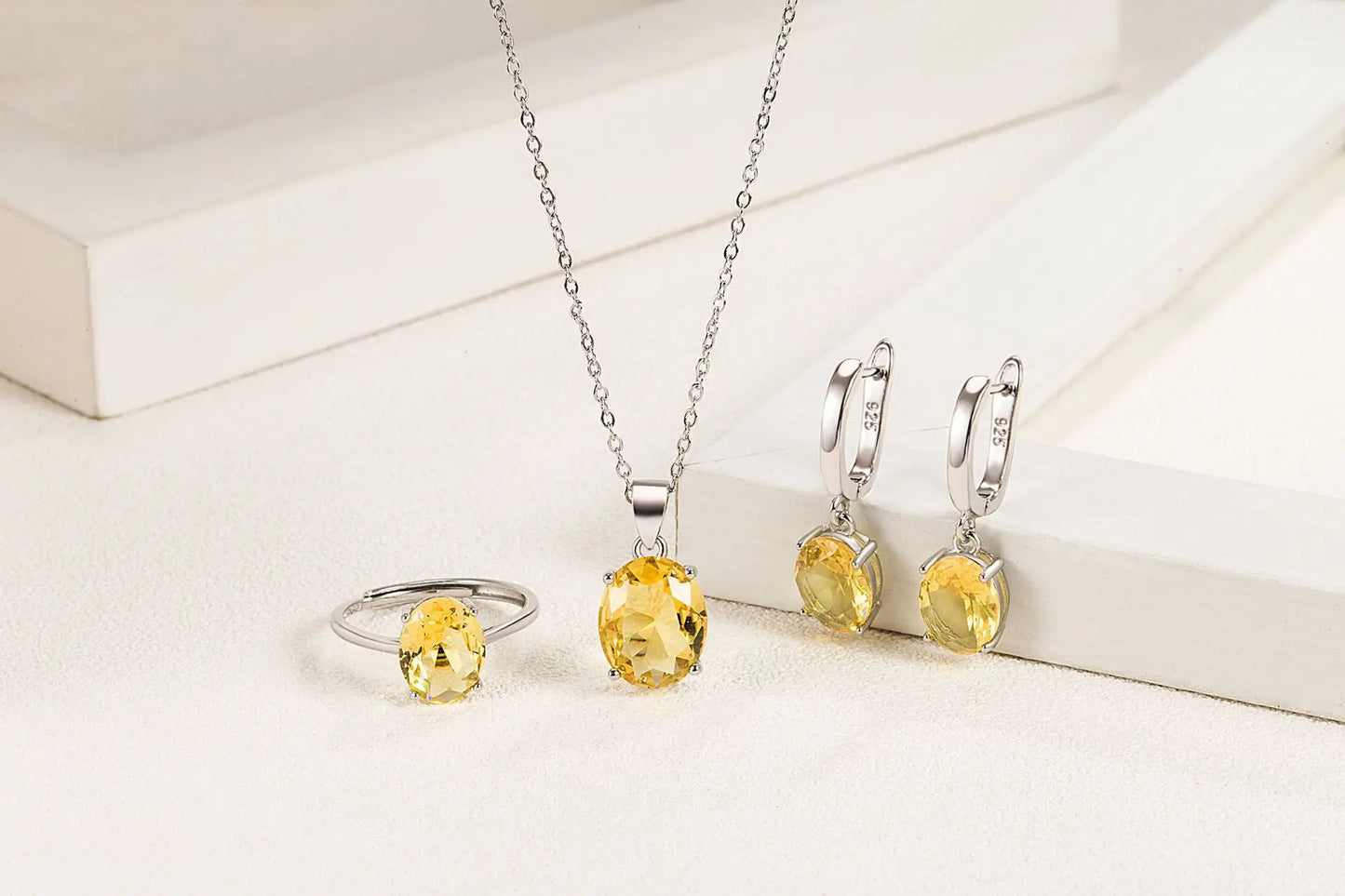 925 Sterling Silver Elegant Women's Jewelry Sets Ellipse Zircon Ring Necklace Earrings Accessories Juwellery Argent 925