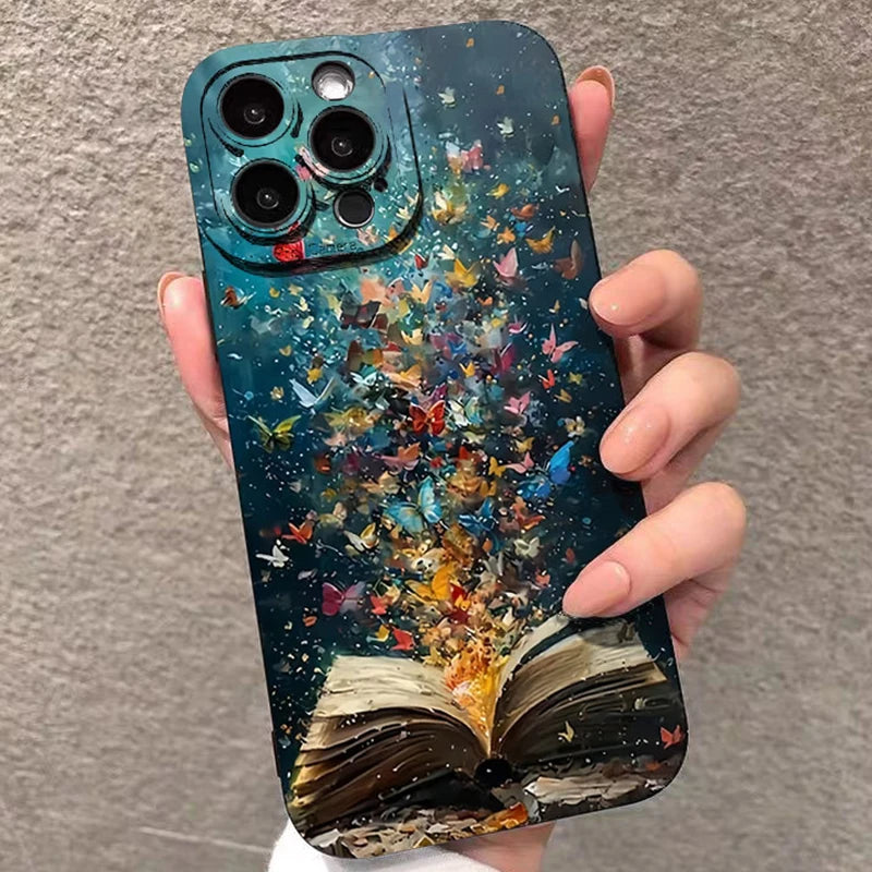 For iPhone 17 16 15 14 13 12 11 Pro Max Case Cute Butterfly Cat Bookshelf Design Cover For iPhone XS Max XR X 7 8 Plus 16E Funda