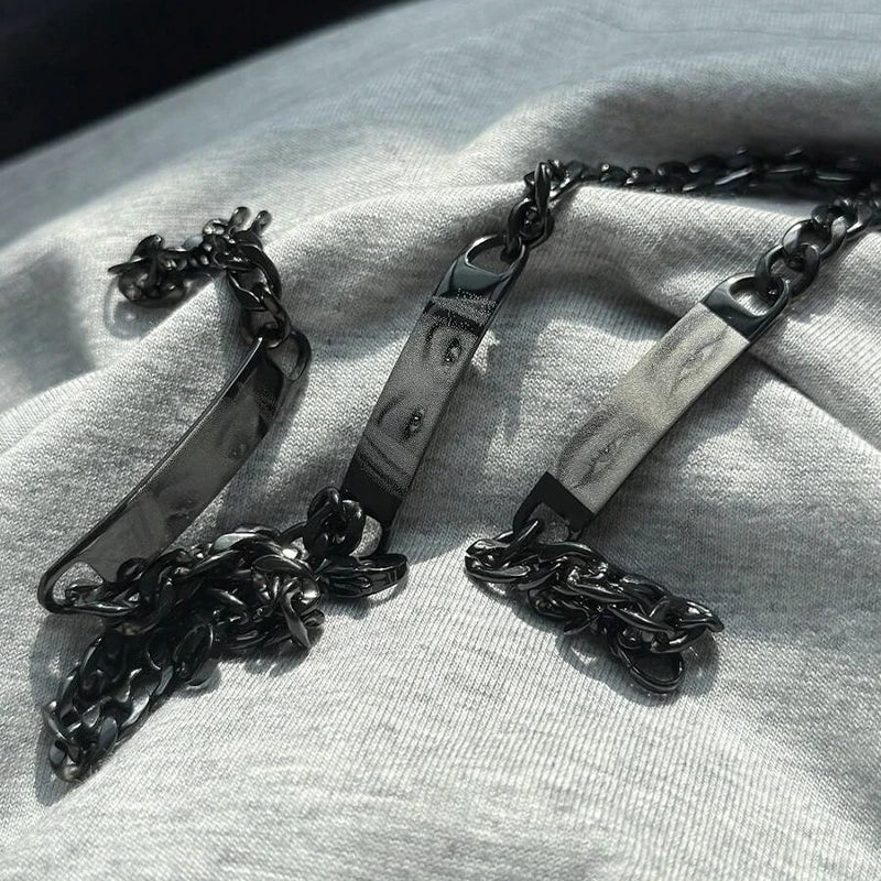 Customized Photo Engraved Couple Bracelet Personalized Laser Engraved Eye Picture On Stainless Steel Chain Jewelry Couples Gifts