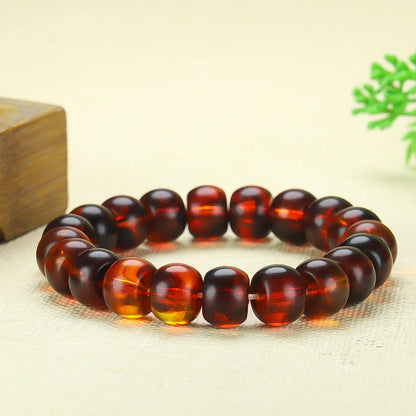 Natural Red Amber Bracelet Men Women Healing Gemstone Fine Jewelry Genuine Baltic Blood Amber Bracelets Barrel Beads Bangles