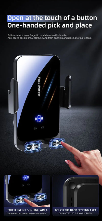 Magnetic Charger 15W Wireless Car Phone Holder with Cable Fast Charging Infrared Sensing Car Mount for iPhone Android