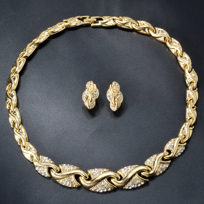 Dubai 18K Gold Plated Jewelry Set Women Luxurious Necklace Earrings Bracelet Ring 4pcs Bride Wedding Party Jewelry Set Gift