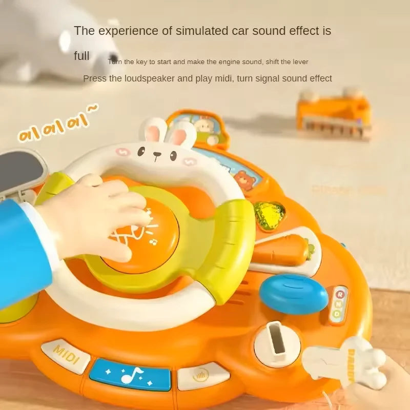 Baby Electric Steering Wheel Toy, Cartoon Bunny Design, Fun Driving Simulation, Perfect for Early Learning