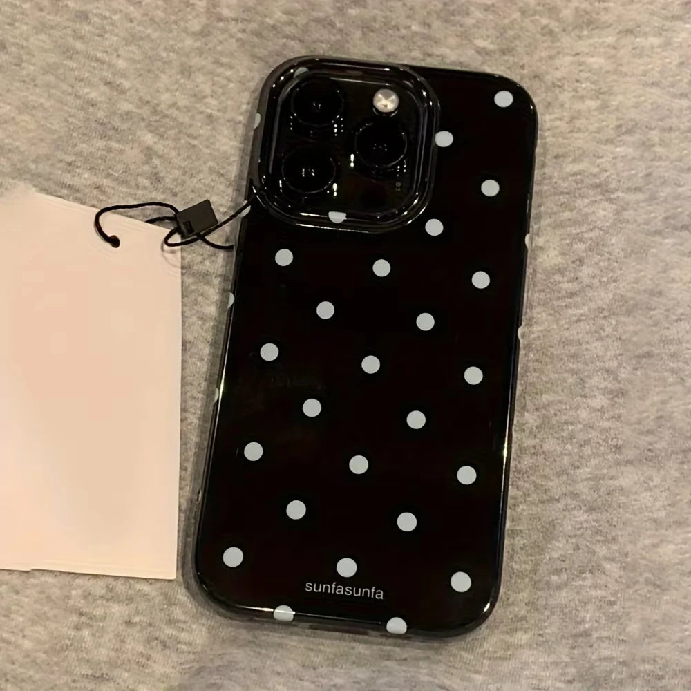 Minimalist Black White Polka Dot Phone Case For iPhone 17 Air 16 Pro Max 15 14 Plus 13 12 Mini 11 Shockproof Silicone Back Cover