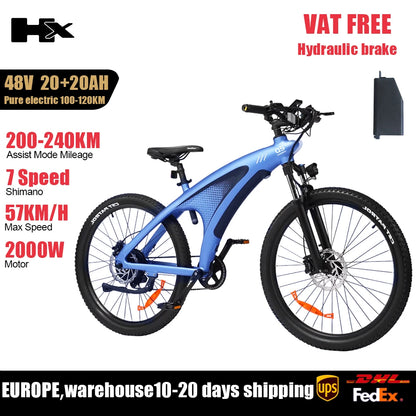 HX Q5 2000W Ebike Adult Electric Mountain Bicycle 27.5*2.25 Inch Electric Bike 57km/h Removable Battery Moped E Bikes Road Bike