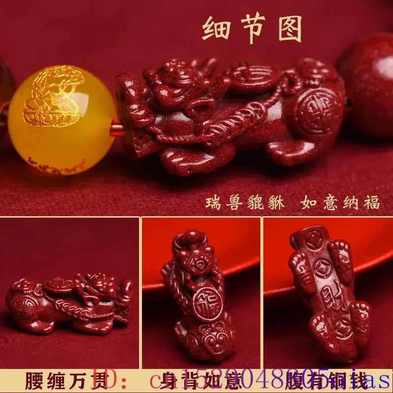 Red Real Cinnabar Pixiu Bracelet Vintage Designer Beads Bangle Gifts for Women Men Amulet Natural Jewelry Charm Carved Gift