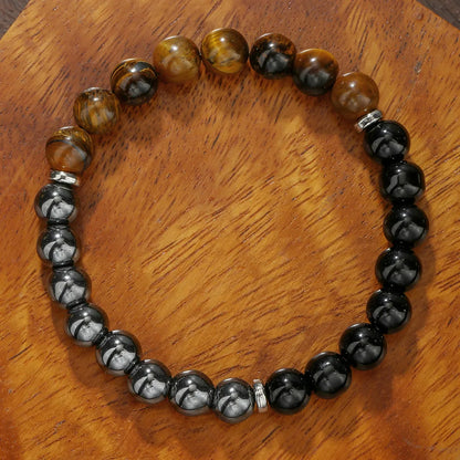 Triple Protection Bracelet:Tiger Eye, Black Obsidian, & Hematite 8mm Round Protection Crystals (Gemstone Stretch Bracelet)