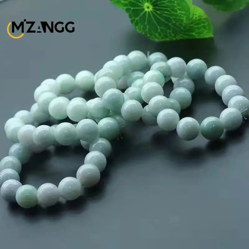 Natural Jadeite Bracelet Jadeite Bangle Men Women Healing Jewelry Burma Jades Round Beads Elastic Beaded Bracelets