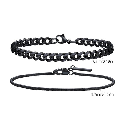 2pcs Men's Chain Bracelets,Stainless Steel Silver Gold Black Color Twist Rope Chain Wristband,Trendy Cuban Link Chains Gift