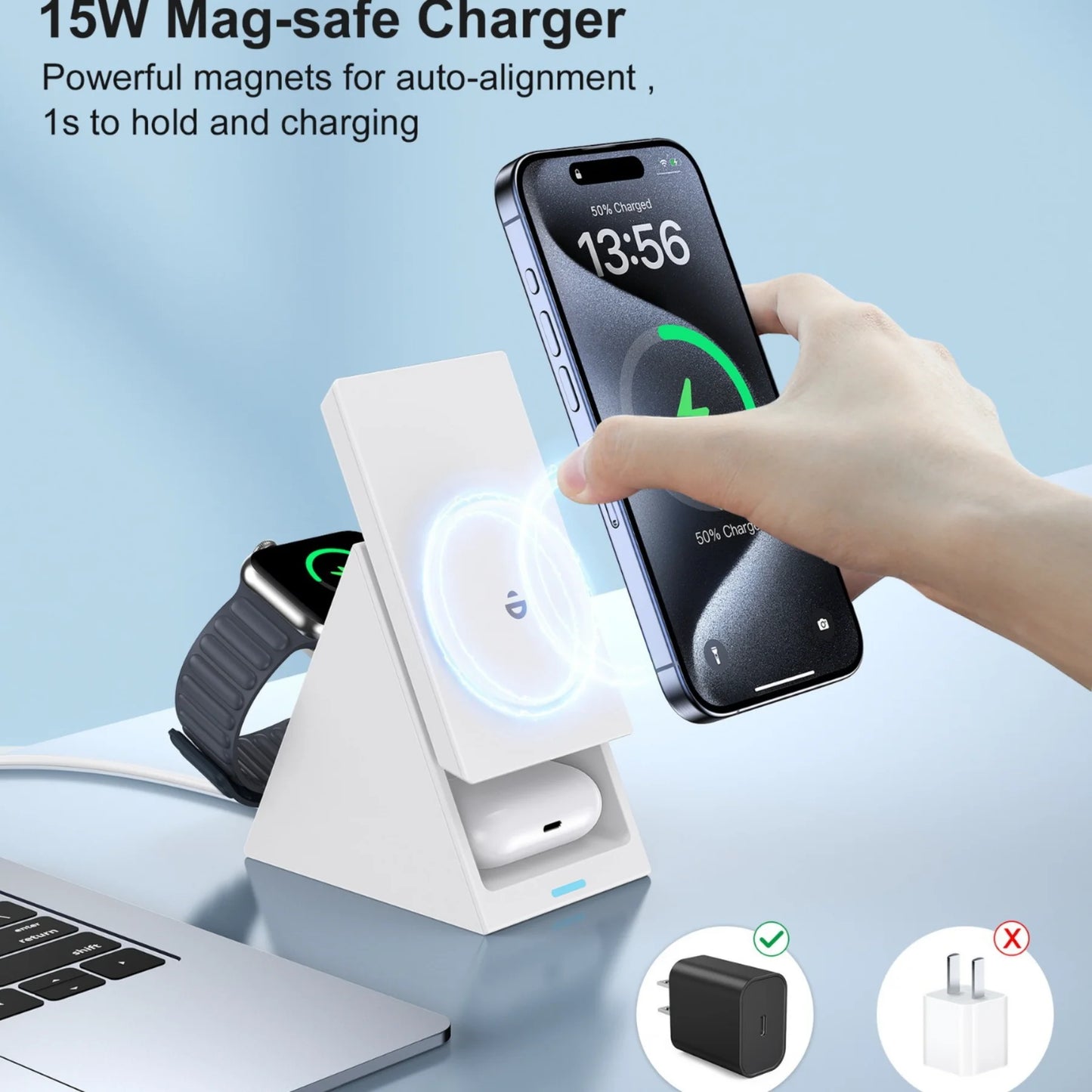 15W Wireless Fast Charging Stand Three-in-One Charger for Phone Watch And Earphones Popular Wireless Charging Base