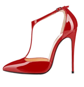 New T-shaped hollow high heels with toe caps, sandals with thin heels and pointed hollow out shallow mouth single shoes