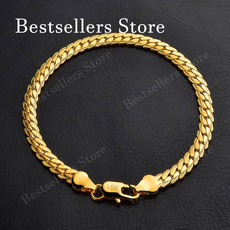 925 Sterling Silver, 18K Gold, 5mm Embossed Bracelet - Fashionable for Men and Women, Charming, Wedding Gifts and Jewelry