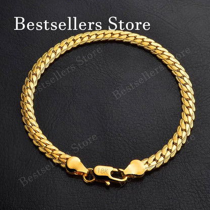 925 Sterling Silver, 18K Gold, 5mm Embossed Bracelet - Fashionable for Men and Women, Charming, Wedding Gifts and Jewelry
