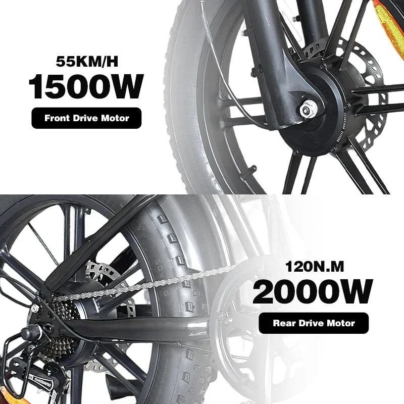 Electric BicycleS8 3500W Powerful motor 48V60AH lithium battery Mountain adult Electric Bike Disc Brakes 20 Inch Fat Tire E-bike